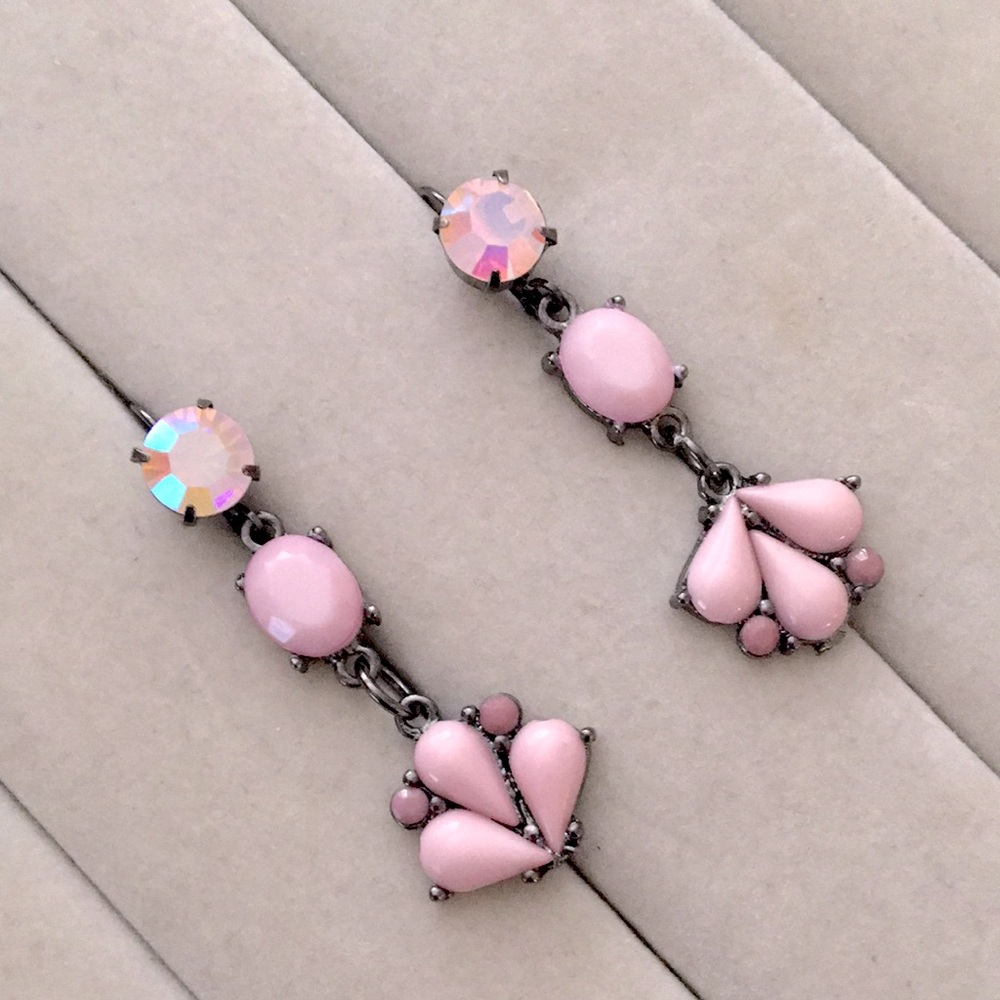Lavender + Pink Opal Aurora Borealis Crystal Drop Statement Earrings - Picture 13 of 17